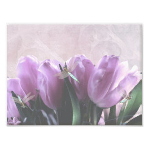Paarse Tulpen Aqua Dragonflies Print Foto Afdruk