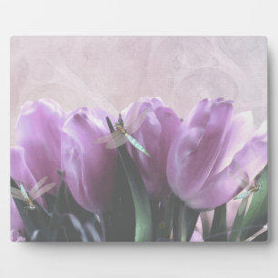 Paarse Tulpen Aqua Dragonfly Decoratieve Kunst Pla Fotoplaat