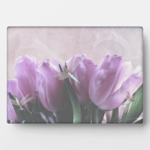 Paarse Tulpen Aqua Dragonfly Decoratieve Plaque Fotoplaat