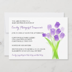 Paarse Tulpen - BABY Shower Uitnodiging