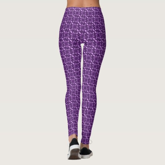 Paarse tulpen Bloemen Damask Bladpatroon leggings (Achterkant)