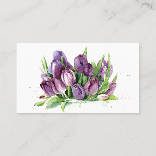 Paarse Tulpen Bloemen Waterverf Business/ Contactkaartje (Achterkant)