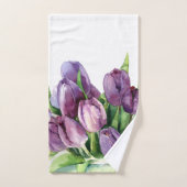 Paarse Tulpen Bloemen Waterverf Patroon Bad Handdoek (Handdoek)