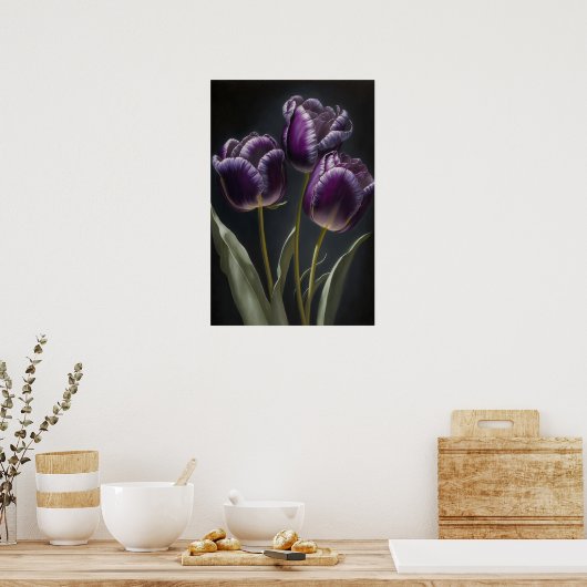 Paarse Tulpen Bloemenkunst Print Poster (Keuken)
