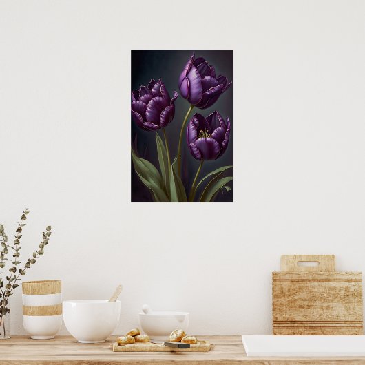 Paarse Tulpen Bloemenkunst Print Poster (Keuken)
