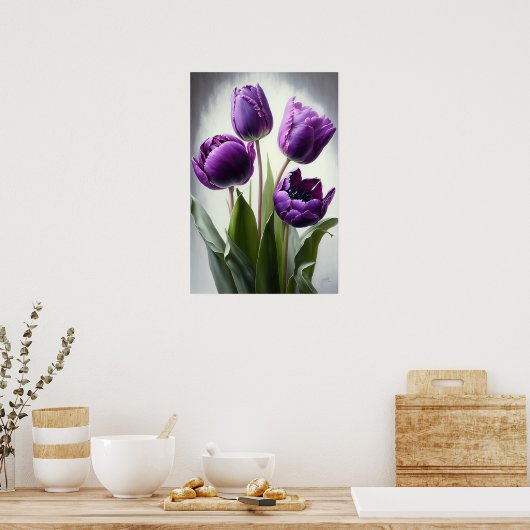Paarse Tulpen Bloemenkunst Print Poster (Keuken)