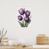 Paarse Tulpen Bloemenkunst Print Poster (Keuken)