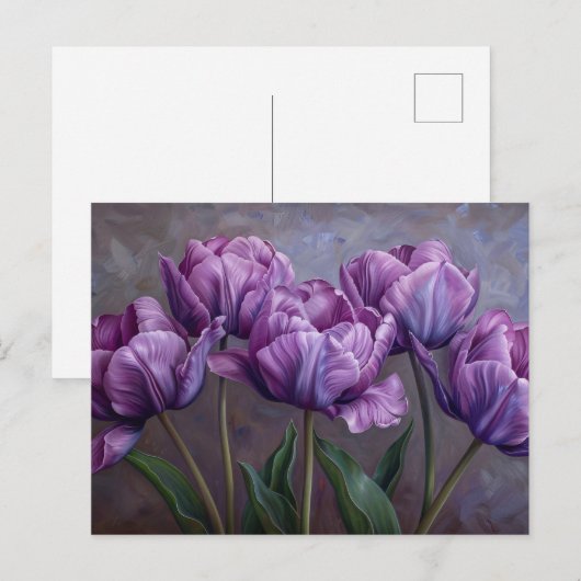 Paarse Tulpen Botanische Olieverfschilderij Briefkaart (Voorkant / Achterkant)