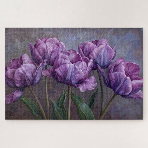 Paarse Tulpen Botanische Olieverfschilderij Legpuzzel