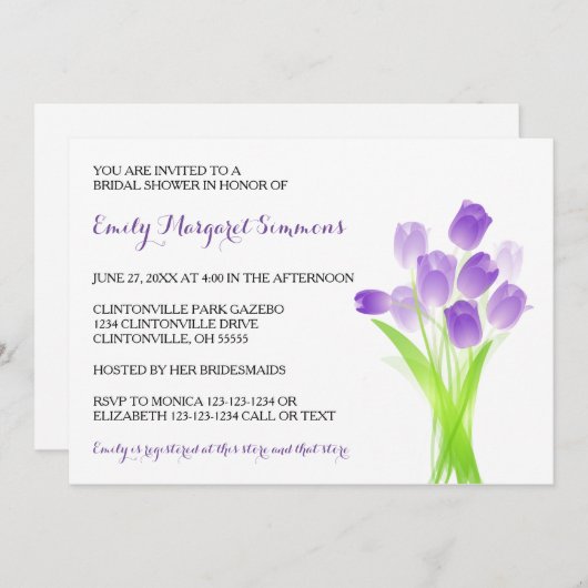 Paarse Tulpen - Bridal Shower-uitnodiging Kaart (Voorkant / Achterkant)