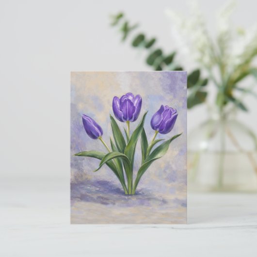 Paarse Tulpen Briefkaart (Staand voorkant)