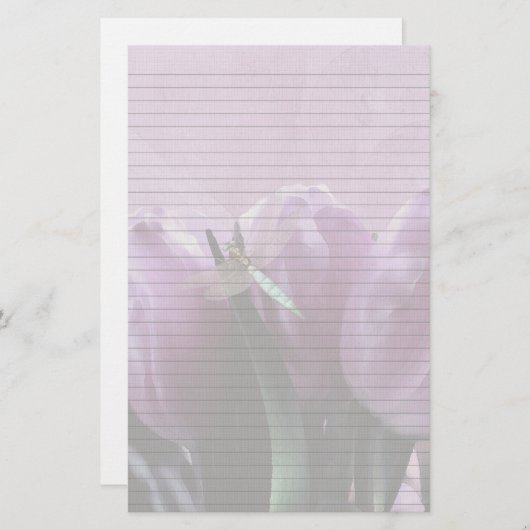 Paarse Tulpen Dragonfly Optioneel gevoerd notitiep Briefpapier (Voorkant / Achterkant)