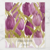 Paarse Tulpen Elegant Aquarel Wijn Etiket (Enkel label)