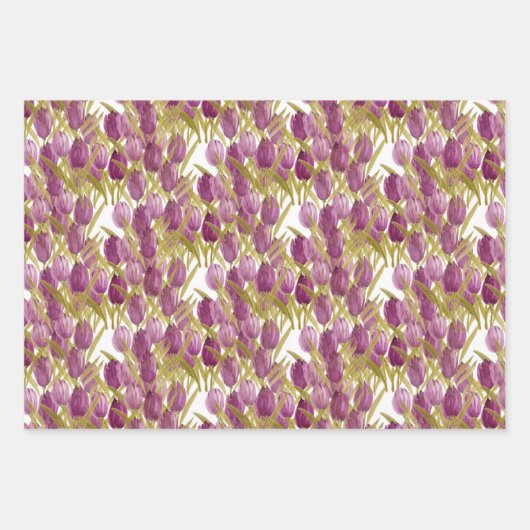 Paarse Tulpen Elegant Waterverf Inpakpapier Vel (Voorkant 2)