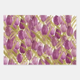 Paarse Tulpen Elegant Waterverf Inpakpapier Vel
