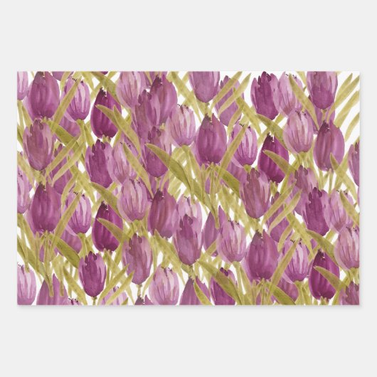 Paarse Tulpen Elegant Waterverf Inpakpapier Vel (Voorkant)