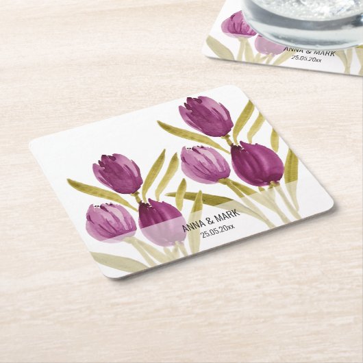 Paarse Tulpen Elegant Waterverf Kartonnen Onderzetters (Schuin)