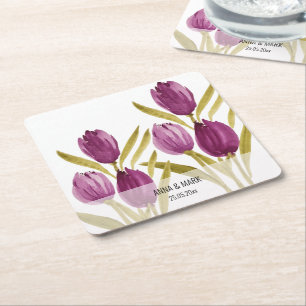 Paarse tulpen Elegante aquarel Kartonnen Onderzetters