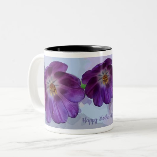 Paarse tulpen en aangepaste tekst Two-Tone koffiem Tweekleurige Koffiemok (Voorkant links)