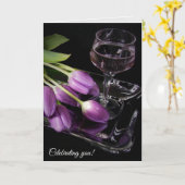 paarse tulpen en wijn kaart (Gele Bloem)