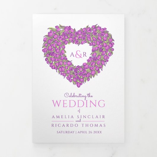 Paarse tulpen hartartikel toewijding bruiloft drieluik programma (Cover)