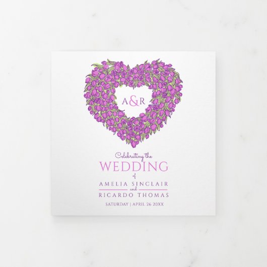 Paarse tulpen hartartikel toewijding bruiloft T Drieluik Programma (Cover)