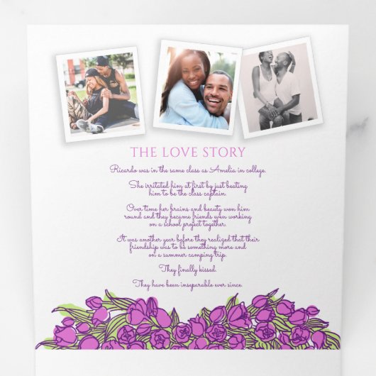 Paarse tulpen hartartikel toewijding bruiloft T Drieluik Programma (Binnenzijde eerst)