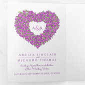 Paarse tulpen hartsmonogram bruiloft drieluik uitnodiging (Binnenzijde eerst)