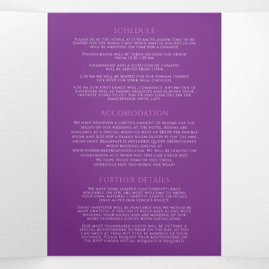 Paarse tulpen hartsmonogram bruiloft drieluik uitnodiging (Binnenkant midden)