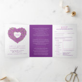 Paarse tulpen hartsmonogram bruiloft drieluik uitnodiging (Binnen)