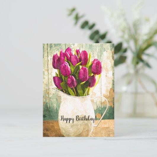 Paarse Tulpen, het Art. van de Verjaardag van het Feestdagenkaart (Staand voorkant)