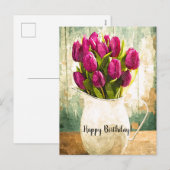 Paarse Tulpen, het Art. van de Verjaardag van het Feestdagenkaart (Voorkant / Achterkant)