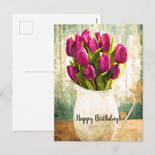 Paarse Tulpen, het Art. van de Verjaardag van het Feestdagenkaart (Voorkant / Achterkant)