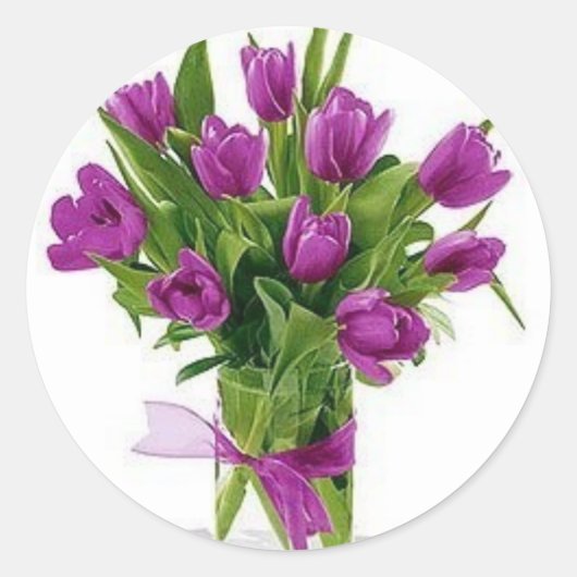 paarse tulpen in vaas ronde sticker (Voorkant)