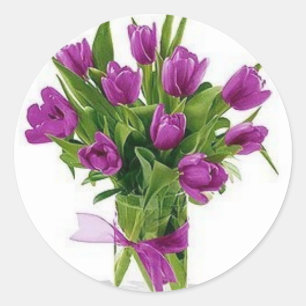 paarse tulpen in vaas ronde sticker