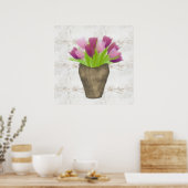  Paarse Tulpen in Vase Waterverf Rustisch Poster (Keuken)