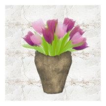  Paarse Tulpen in Vase Waterverf Rustisch