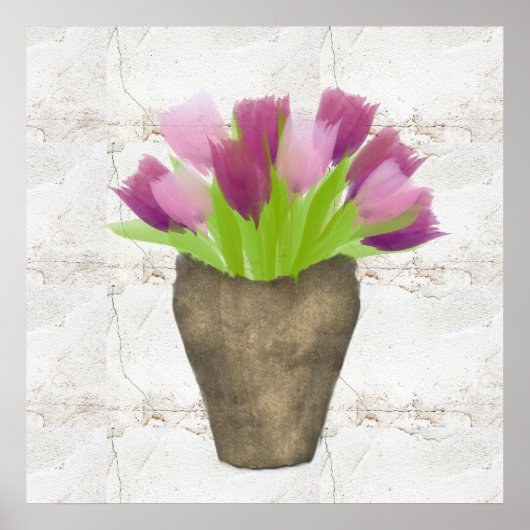  Paarse Tulpen in Vase Waterverf Rustisch Poster (Voorkant)