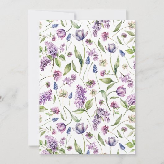 Paarse Tulpen & Lente Bloemen Bruiloft Uitnodiging (Achterkant)