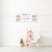 Paarse tulpen lente bloemenrustieke elegante bruil spandoek (Insitu)