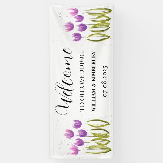 Paarse tulpen lente bloemenrustieke elegante bruil spandoek (Verticaal)