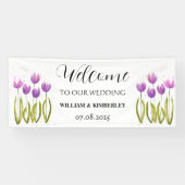 Paarse tulpen lente bloemenrustieke elegante bruil spandoek (Horizontaal)