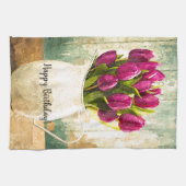 Paarse Tulpen, lente Bouquet Birthday Art Theedoek (Horizontaal)