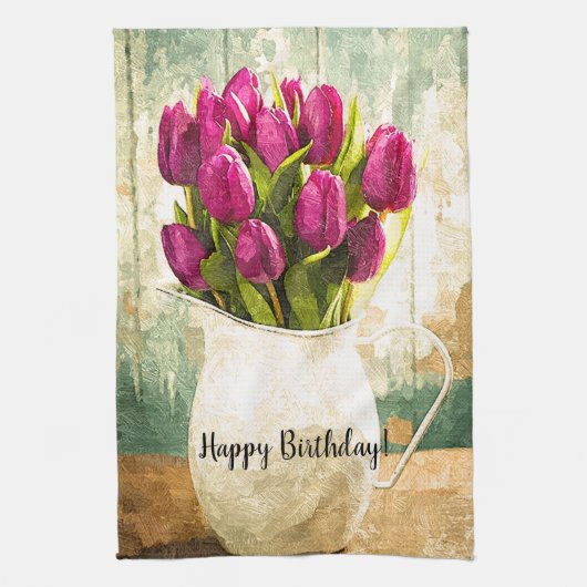 Paarse Tulpen, lente Bouquet Birthday Art Theedoek (Verticaal)