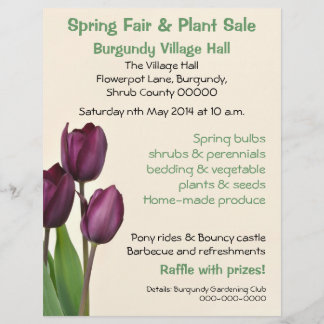 Paarse tulpen lente- of plant-verkoop flyer