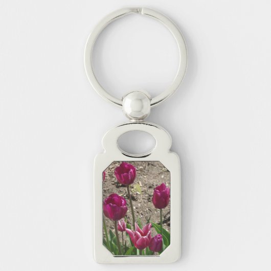 Paarse tulpen metalen sleutelhanger (Voorkant)
