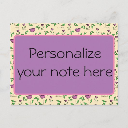 Paarse tulpen op gele achtergrond briefkaart (Voorkant)