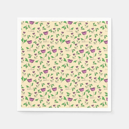 Paarse tulpen op gele achtergrond servet (Voorkant)