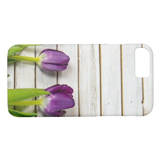 paarse tulpen op hout Case-Mate iPhone case (Achterkant (Horizontaal))