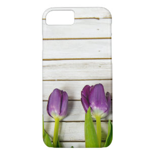paarse tulpen op hout Case-Mate iPhone case